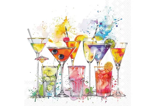 Ambiente Luxury Paper Products Papierserviette, Servietten Papier 33x33cm 3-lagig Cocktail Motiv / Bunt 20 Stk.