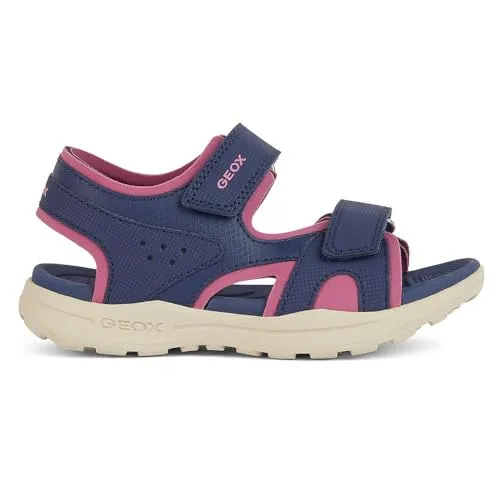 Geox J VANIETT Girl A Sandal, Navy/Fuchsia, 36 EU