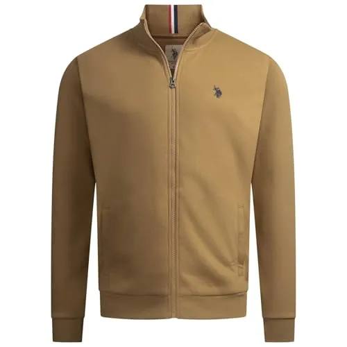 U.S. POLO ASSN. Herren Sweatjacke (S-3XL) mit Stehkragen, Eingrifftaschen und Reißverschluss, Langarm P018 - Beige Navy - Gr.XL