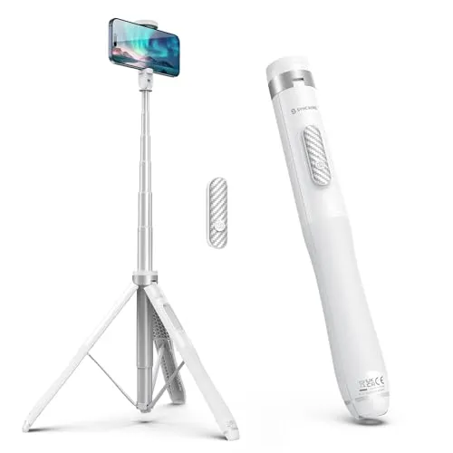 SYNCWIRE Selfie Stick Stativ 136cm mit Fernbedienung, Ausziehbarer Aluminium Selfie Stick mit 360°-Drehung, Tripod für iPhone & Android-Telefone, Einzigartiges Design mit Offenen Tasten, Weiß
