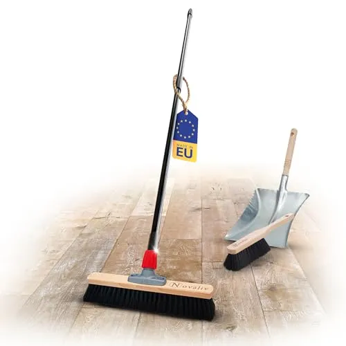 Novaliv Saalbesen Naturhaar Set 40 cm mit Teleskopstiel in schwarz von Novaliv