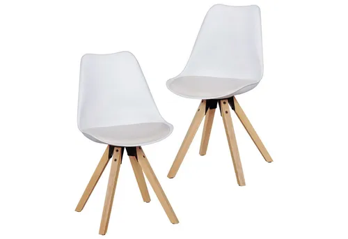 FINEBUY Esszimmerstuhl SuVa5057_1 - Skandinavisches 2er Set in Weiß - Stühle im skandinavischen Design, gepolstert für hohen Komfort und ideal für Küche oder Esszimmer. Die schalenförmige Rückenlehne und die Kombination aus Holz und Kunstleder verleihen Ihrem Raum einen modernen Look.