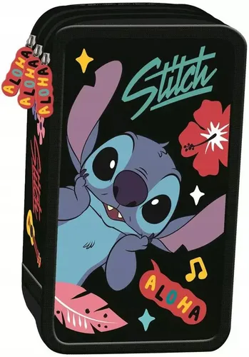 Federmäppchen Lilo und Stitch Aloha Black, 3 Fächer mit Zubehör