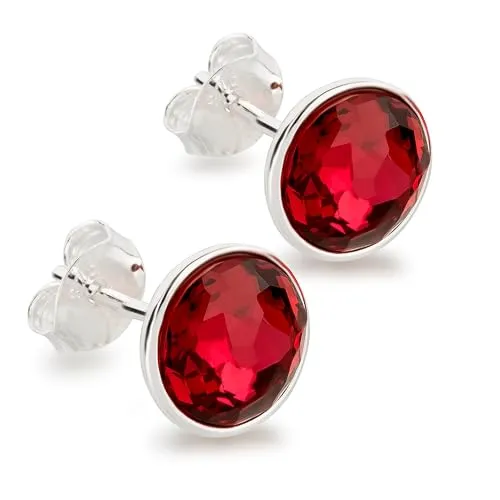 Schöner-SD Ohrstecker rund 925 Silber mit Markenkristall rot - Ohrringe für Damen aus 925er Silber mit 9mm Marken-Kristall in Siam-Rot, perfekt für Alltag und festliche Anlässe. Hautfreundlich und in Deutschland gefertigt, ideal als Geschenk.