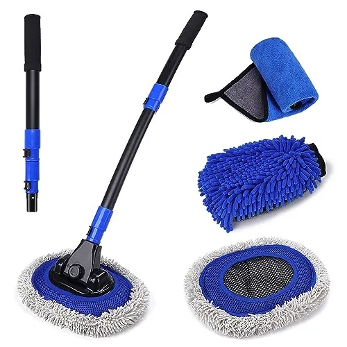 Hmdswa Ultimate Car Wash Brush mit langem Griff | 15-Grad-Gebogene Stange | Mikrofaser-Bürstenkopf | Verstellbare Länge | Ideal für Auto, RV, LKW, Pickup | Perfektes Autowasch-Set
