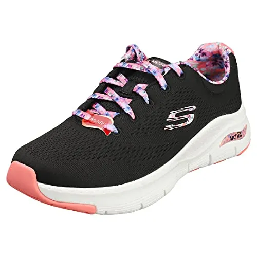 Skechers Damen Arch Fit Sneaker - Schwarzes Netz mit Ziernähten, 35 EU - Damen-Sneaker mit gepolsterter, leichter Zwischensohle und flexibler Traktions-Laufsohle für optimalen Komfort und Stil.