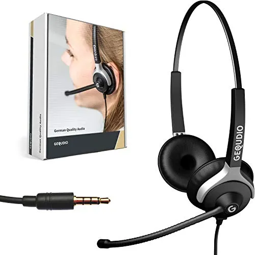 GEQUDIO Headset 3,5mm Klinke für FritzFon, MacBook & Smartphone - Leichtes 80g Headset für höchsten Tragekomfort, ideal für lange Nutzung. Professionelles Business-Headset mit flexiblem Mikrofon und verbesserter Materialauswahl für lange Lebensdauer.