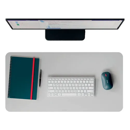 Leitz Schreibunterlage 5385-00-85, hellgrau - Recycling-Leder - Schreibunterlage aus robustem Recycling-Leder mit rutschfester Unterseite. Große Fläche von 70 x 36 cm, ideal für Büro und Schule, schützt vor Kratzern und Schmutz.