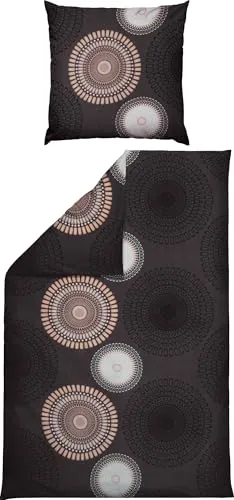 REDBEST Bettwäsche Biber Mandalas anthrazit-beige Größe 80x80 cm / 155x220 cm - mollig warm, temperaturausgleichend, mit Reißverschluss