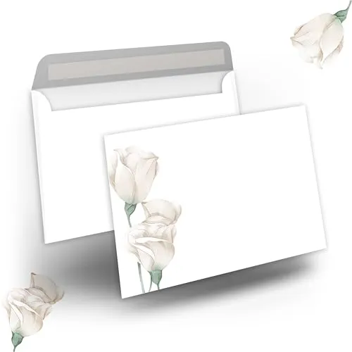 Briefumschlag C6 Haftklebend Selbstklebende 25-50 Stück Briefumschläge Kuvert Briefkuvert in Weiß mit Weißen Rosen, 80 g/m² 114 x 162 mm Hochzeit Geburtstag Einladung Danksagung (25)