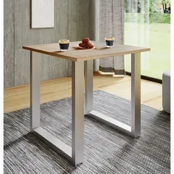 VCM my home Esstisch Xona sonoma-eiche rechteckig - Schreibtisch mit silbernem U-Fuß und pflegeleichter melaminharzbeschichteter Tischplatte, ideal für gemütliche Stunden mit Freunden und Familie.