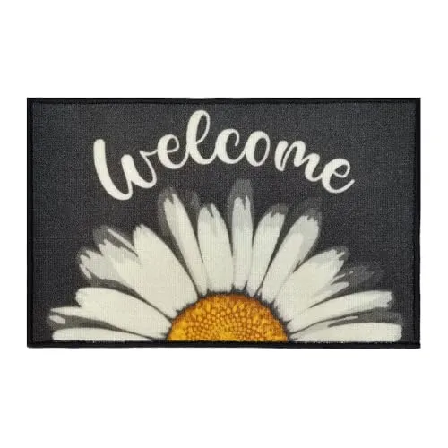 Tabakguru Fußmatte Welcome Gänseblümchen 40x60cm groß für Innen & Außen - Schmutzfangmatte rutschfest, waschbar & wetterfest - für Eingangsbereich & Außenbereich