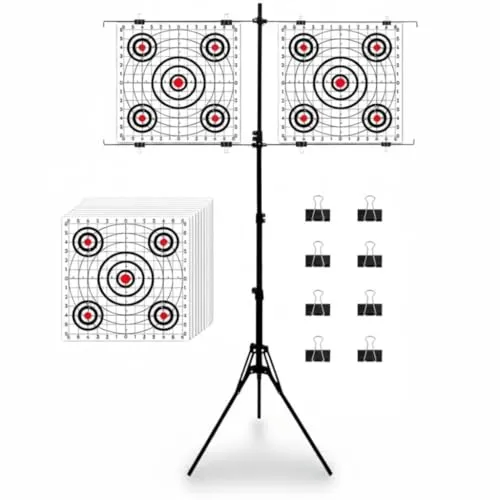 Zielscheibenständer mit ausziehbarem Stativ bis 150 cm – Ideal für Airsoft, Druckluftwaffen, Pellets und Stahlkugeln. Kompatibel mit Zielscheiben bis zu 30 x 30 cm. Faltbares, tragbares