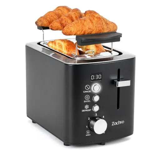 Edelstahl 2 Scheiben Toaster mit LED-Countdown & Brötchenaufsatz mit 2 Auflagestreben, 6 Bräunungsstufen, Auftauen, Aufwärmen und Stopp-Funktion,herausnehmbare Krümelschublade, 1,1 m Kabel