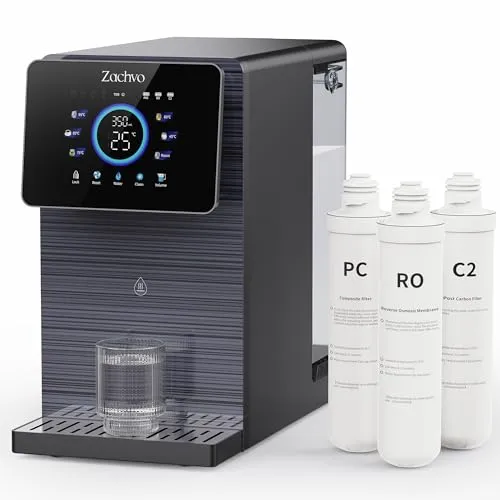 ZACHVO Puri V12 Auftisch Osmoseanlage mit Heißwasserspender - Heißwasserspender mit 6-Wege-Filterung und Touch-Steuerung, bietet bis zu 95 °C heißes Wasser in Sekunden – ideal für Küche und Büro.