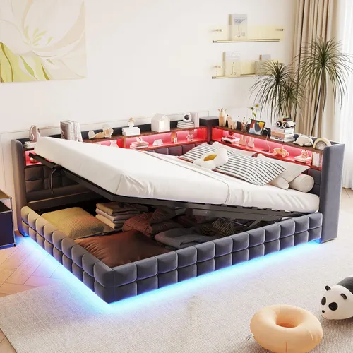okwish Tagesbett 140×200 mit LED und Bettkasten