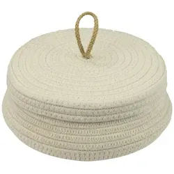 HMF Aufbewahrungskorb Badezimmer rund, Korb mit Deckel aus Baumwolle, 25,5 x 11,5 cm, Creme