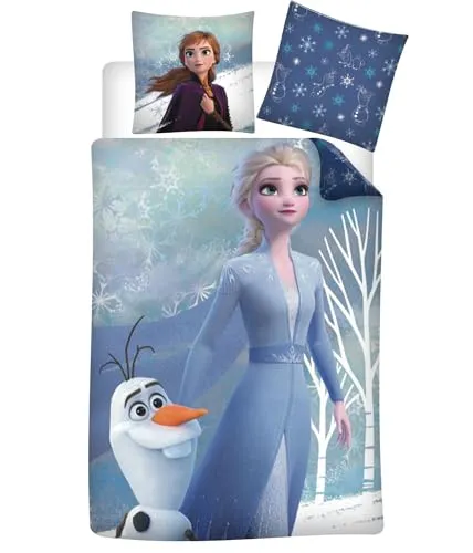 Disney Eiskönigin Wende Bettwäsche Set - ELSA, Anna & Olaf - Bettwaren-Set für Kinder, 80x80 cm und 135x200 cm, mit bezaubernden Motiven von ELSA, Anna und Olaf - perfekt für süße Träume!