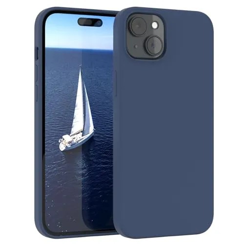 EAZY CASE Premium Silikon Handyhülle kompatibel mit iPhone 15 Plus Slimcover mit Kameraschutz und Innenfutter, Silikonhülle, Schutzhülle, Bumper, Handy Case, Hülle, Softcase, Dunkelblau