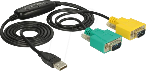 Delock Adapter USB 2.0 Type-A auf 2 x Serial DB9 RS-232 - USB-Konverter für einfache Verbindung von USB zu seriellen Geräten, 1.5 m lang und mit Daumenschrauben für sicheren Halt.