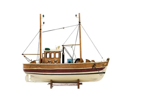 Aubaho Dekoobjekt Kutter Fischerboot - Dekoratives 45cm Holzschiff, handgefertigt und ideal für Sammler, ein echter Blickfang in jedem Raum.