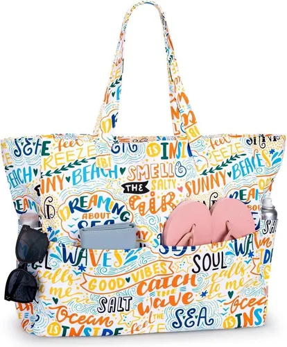 Strandtasche XXL Damen Familie Badetasche Reißverschluss - Handtaschen - XXL Strandtasche mit 45 Litern Fassungsvermögen, wasserdicht und sandfest, ideal für Familienausflüge zum Strand.