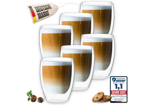LAPRESO Latte-Macchiato-Glas 6-teilig doppelwandig - Elegante doppelwandige Thermogläser aus Borosilikatglas, ideal für warmhaltende Getränke wie Latte-Macchiato. Spülmaschinenfest und mit Schwebeeffekt für ein besonderes Trinkerlebnis.
