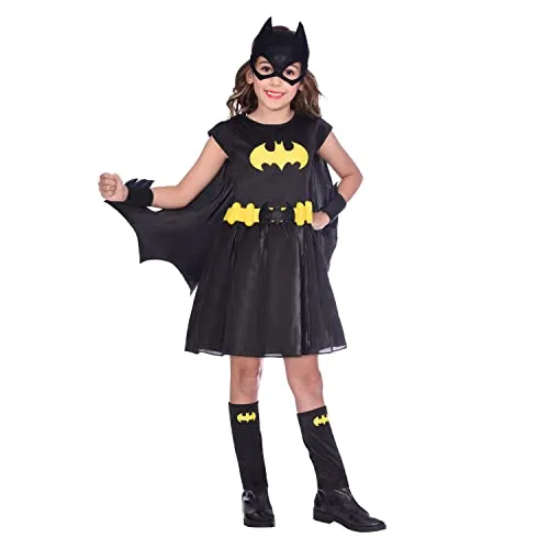 Amscan - Kinderkostüm Batgirl, Kleid, Umhang, Arm- und Beinstulpen, Maske, Super Heroes, Motto-Party, Karneval, Schwarz, 104