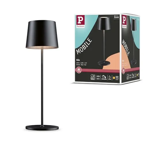 Paulmann 76996 LED Akkutischleuchte Gilo - mobile dimmbare Tischleuchte, warmweißes Licht und IP44 für Innen- und Außenbereiche