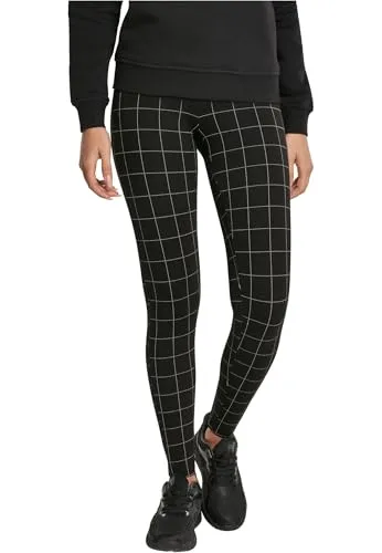 Urban Classics Damen Check High Waist Leggings Schwarz/Weiß