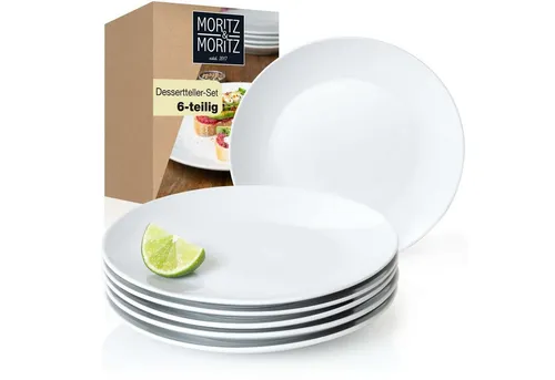 Moritz & Moritz BASIC Dessertteller Set für 6 Personen - Modernes Porzellan Geschirr - Tafelservice für 6 Personen, hochwertiges Porzellan mit zeitlosem Design, ideal für Frühstück, Desserts und Kuchen.