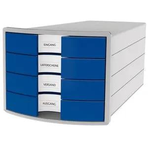 Han Schubladenbox 1012-14, Impuls, A4, 4 Fächer, Kunststoff, geschlossen, blau / grau
