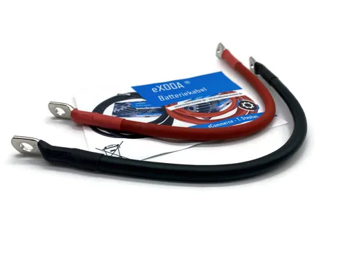 eXODA Kabel Set 25 mm² mit Schrumpfschlauch und M8 Kabelschuhen - Hochwertiges Kabelset (30 cm) in Rot und Schwarz, ideal für Autos, Wohnmobile und mehr. Flexibel und hitzebeständig, perfekt für vielfältige Anwendungen.