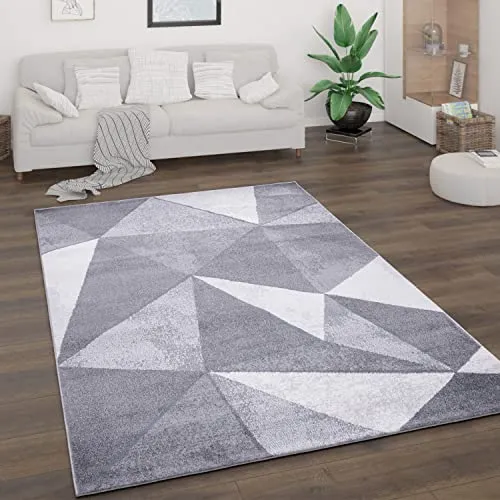Paco Home Teppich Wohnzimmer Kurzflor Vintage Stil 200x280 cm Grau - Teppich im Vintage Stil mit modernem geometrischen Rautenmuster, ideal für gemütliche Atmosphäre in jedem Raum. Schadstoffgeprüft und Fußbodenheizung geeignet bis 24 Grad.