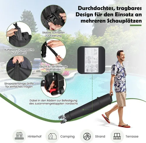 cm Großes Pop-Up-Überdachungszelt Sofortiger Sonnenschutz mit Rädern 600 x 300