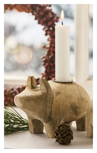 Ib Laursen Kerzenhalter Schwein aus Holz in beige von Ib Laursens