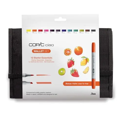 COPIC Marker Ciao Set - 12 Stück im praktischen Wallet - Marker Set mit 12 Copic Ciao Markern und strapazierfähigem Wallet für sicheren Transport und Aufbewahrung. Ideal für Künstler und Hobbyisten, immer griffbereit für kreative Projekte.