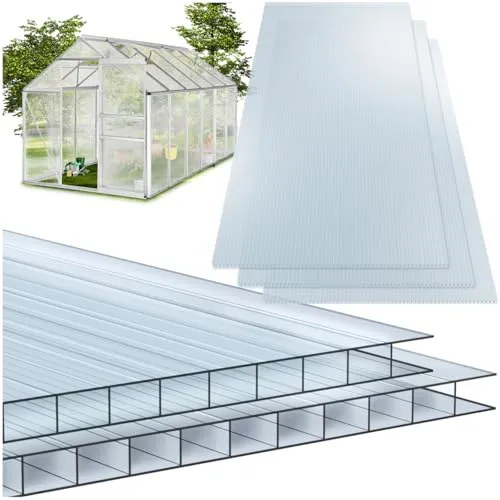 tectake Doppelstegplatte 10er Set - Doppelstegplatten für Carport, Gewächshaus oder Terrasse, individuell zuschneidbar und transparent für optimalen Lichtdurchlass, 7,32 m² Gesamtfläche.