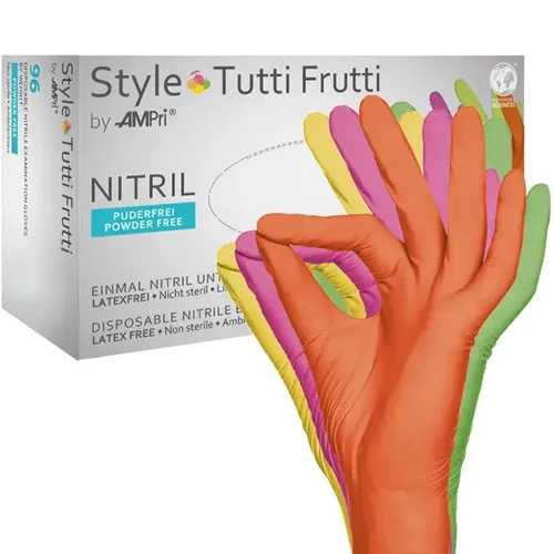 Nitrilhandschuhe Ampri STYLE TUTTIFRUTTI XS farbmix Gr. 6, puderfreie, unsterile Nitrilhandschuhe, 96 Stück/Box 01175-XS