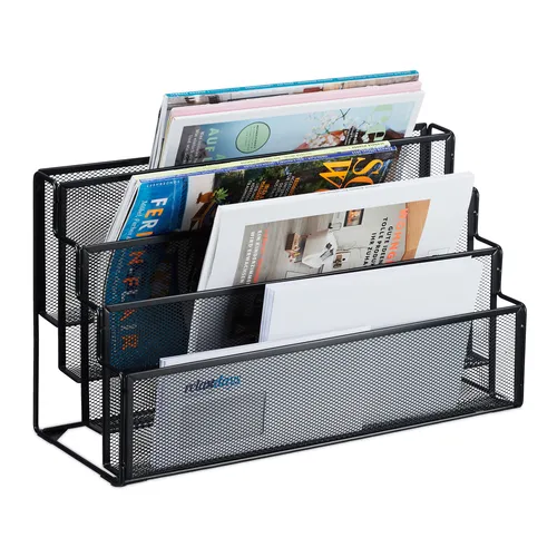 relaxdays Zeitungsständer Zeitschriftenhalter Metall mit 4 Fächern - Moderne Ablage für Zeitschriften und Dokumente, mit 4 geräumigen Fächern und robustem Metall-Design. Ideal für Wohnzimmer und Büro, schützt den Untergrund mit Filzgleitern.