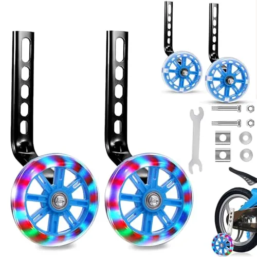 Stützräder Mit Leuchtenden Universal-Fahrrad Hilfsrädern - 1 Paar Einstellbare Sicherheitsstützräder für 12 14 16 18 20 Zoll Kinderfahrrad, Blau