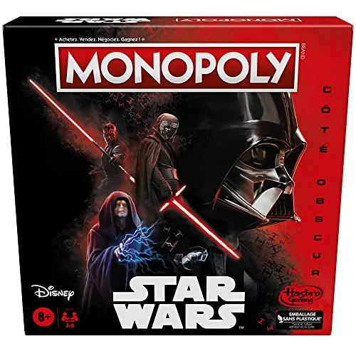 Monopoly Spiel Disney-Star-Wars-Edition - Dunkle Seite - Gesellschaftsspiel für Star-Wars-Fans ab 8 Jahren, mit einzigartigen Charakteren und Kräften der dunklen Seite, ideal für spannende Familienabende.