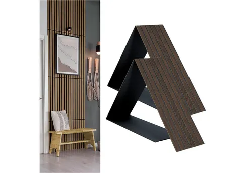 Novel Akustikpaneel Eiche dunkel Compact - Wand & Decke - Schallabsorbierendes Paneel mit rustikalem Look, Montage ohne Bohren, ideal für Wohnräume und Büros, 100% recyclebar und FSC-zertifiziert.