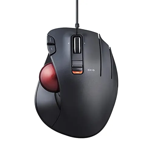 Produktbild ELECOM EX-G Trackball-Maus, kabelgebunden, Daumensteuerung, ergonomisches Design, 5-Tasten-Funktion mit reibungslosem Tracking, ergonomisches Design, optischer Gaming-Sensor, glatter roter Ball,