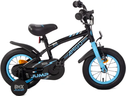 AMIGO Kinderfahrräder Jungen BMX Jump 12 Zoll 22 cm Jungen Rücktrittbremse Schwarz/Blau