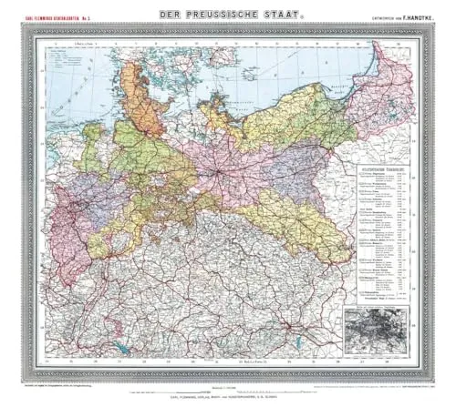 Historische PREUSSENKARTE 1905 - Carl Flemmings Generalkarte - Historische Karte des Preußischen Staates von 1905, ideal für Sammler und Geschichtsinteressierte. Hochwertig gerollt für optimale Aufbewahrung.