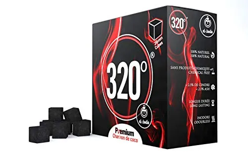 320° 4kg Premium Kokosnuss Naturkohle (26mm Würfel) für Shisha & BBQ 4 kg - 256 Stück [Shisha Kohle]