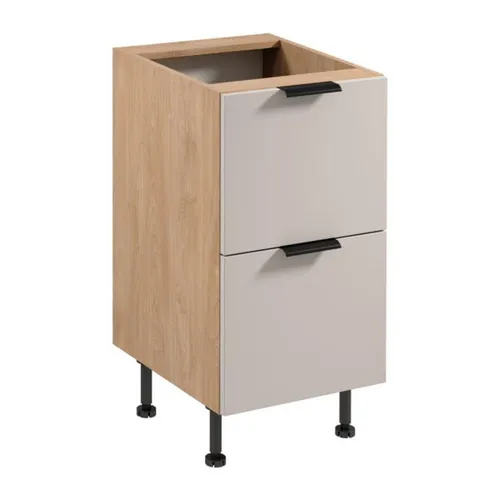 Küchenschrank Beige-Weiß mit 2 Schubladen - Moderner Küchenschrank mit 2 Schubladen, ideal für die Esszimmer- und Küchenorganisation. Mit Soft-Close-Türen und verstellbaren Füßen für praktischen Einsatz und einfache Montage.