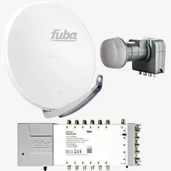 Fuba Sat Anlage 12 Teilnehmer - Komplettset mit 85cm Alu Schüssel - SAT-Antennen mit hervorragendem Signalgewinn von bis zu 39,53 dB für exzellente Empfangsqualität, inklusive HD- und UHD-Sender, ideal für bis zu 12 Teilnehmer.