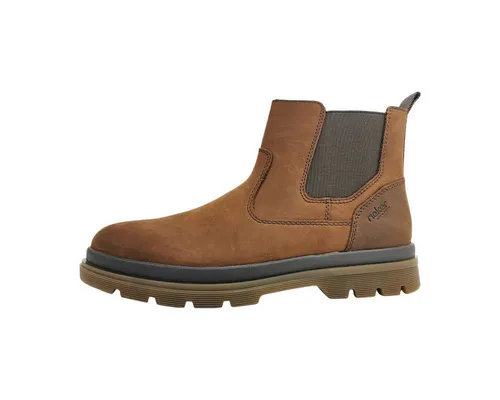 RIEKER Herren Stiefelette aus Leder/Textil, Gr. 45, dunkelbraun - Wanderschuhe mit klassischer Optik und elastischen Einsätzen für einfaches Hineinschlüpfen. Das warme Innenfutter und das Wechselfußbett bieten zusätzlichen Komfort – ideal für Alltag und Spaziergänge.